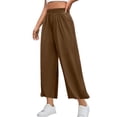 thumbnail image 2 of Dasayo Wide-Leg Women's Pants Palazzo Elastic Waist Brown Loose Slacks Summer Stretchy Solid Trousers Slacks for Women L, 2 of 7
