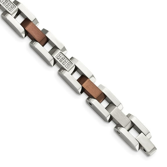 Auriga Fine Jewelry Stainless Steel Brushed and Polished Brown IP-plated with 1/4 carat Diamond 8.5 inch Men's Bracelet