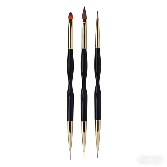 Tarmeek 3Pcs Dual Ended Nail Art Liner Brush, Slim Gold Handle Soak Off Builder Gel Polish Drawing Pen for Acrylic Nail Extension, Professional Grade Long Lasting Manicure Tool