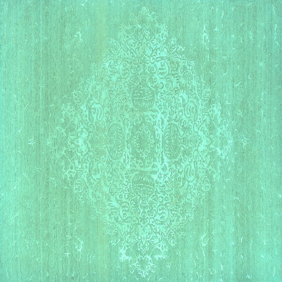Ahgly Company Indoor Square Oriental Turquoise Blue Industrial Area Rugs, 6' Square