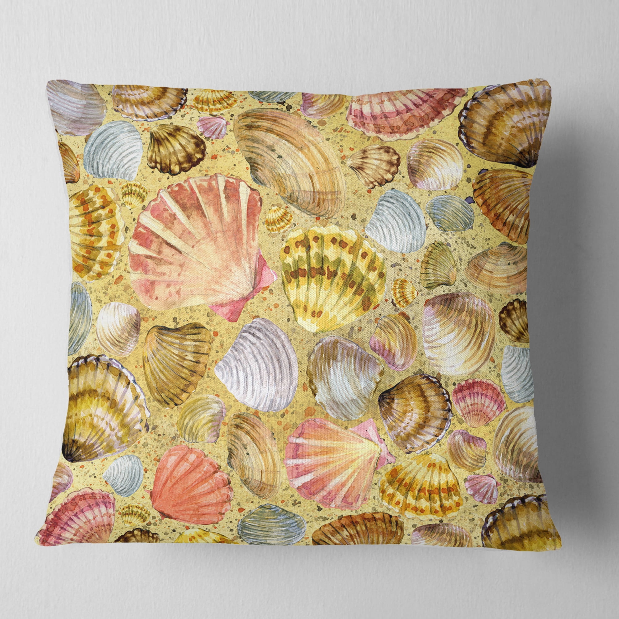 Designart Seashell and Sea Sand - Beach Photography Throw Pillow - 18x18