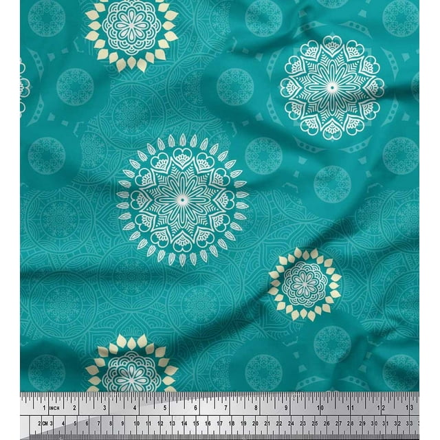 Soimoi Poly Georgette Fabric Mandala Ethnic Print Sewing Fabric Yard 52 Inch Wide