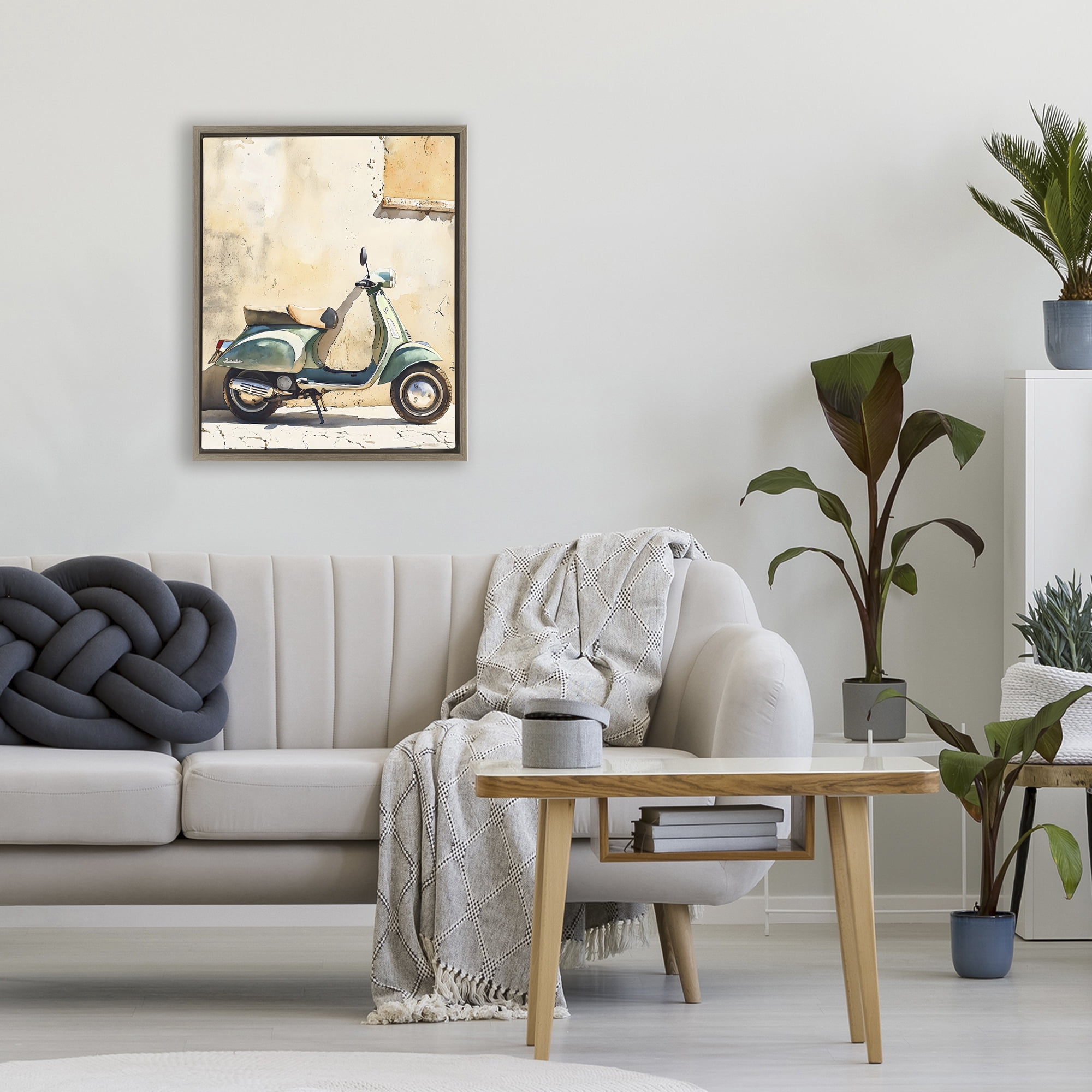 Stupell Industries Vintage Scooter on Italian Street Brown Framed Floater Canvas Wall Art, design by LSR Design Studio