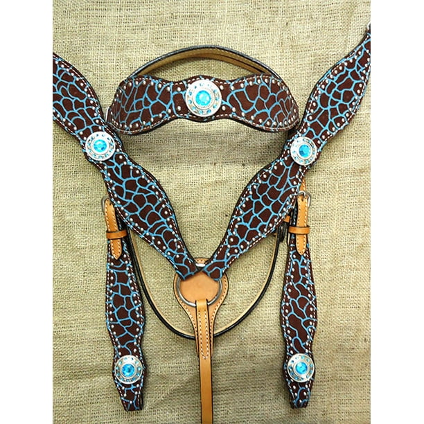 Horse Western Headstall Breast Collar Set American Leather Giraffe