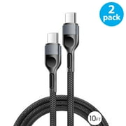 10ft USB C to USB-C Cable, Borz (2-Pack) USB Type C Charger Cord Fast Charging USB C Cable for Samsung Galaxy S22/S22+, S21/S21+ Ultra 5G, S20/S20+ Ultra 5G, Note 20/10, Pixel, Switch & More (Gray)
