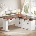 thumbnail image 4 of SEDETA Farmhouse L Shaped Standing Desk, 55 inch Height Adjustable Corner Desk with Storage Drawers, Standing Computer Desks with Power Outlets for Home Office, Elegant Computer Desk, White, 4 of 9