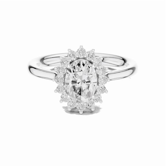 Zuwelria 1.71 Carat Beautiful Oval Cut | D/VVS1 Moissanite Diamond Floral Engagement Ring - Halo Bridal Ring - Promise Ring | 18K White Gold Over Sterling Silver | D/VVS1 Size 5