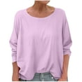 thumbnail image 2 of Inverlee Cotton Linen Long Sleeve Shirts for Women Casual Solid Color Crewneck Basic Tees Spring Trendy Loose Fit Basic Tops, 2 of 6