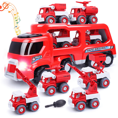 Kids Toys Car for Boys: Boy Toy Trucks for 3 4 5 6 Year Old Boys Girls | Toddler Toys 5 in 1 Fire Carrier Toy Trucks Set for Kids Age 3-4 3-5 4-7 | Birthday Party Boy Gifts for Kids