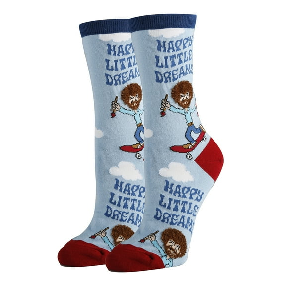 OoohYeah Womens Novelty Funny Bob Ross Crew Socks, Happy Little Dreams