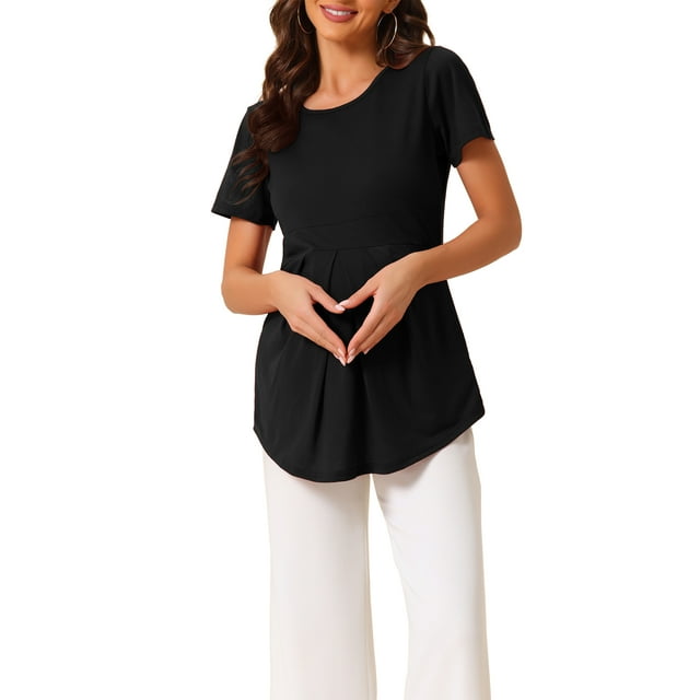 INSPIRE CHIC Camisetas de dormir para mujeres, casuales, de cuello redondo, de manga corta, camiseta de loungewear, M negro