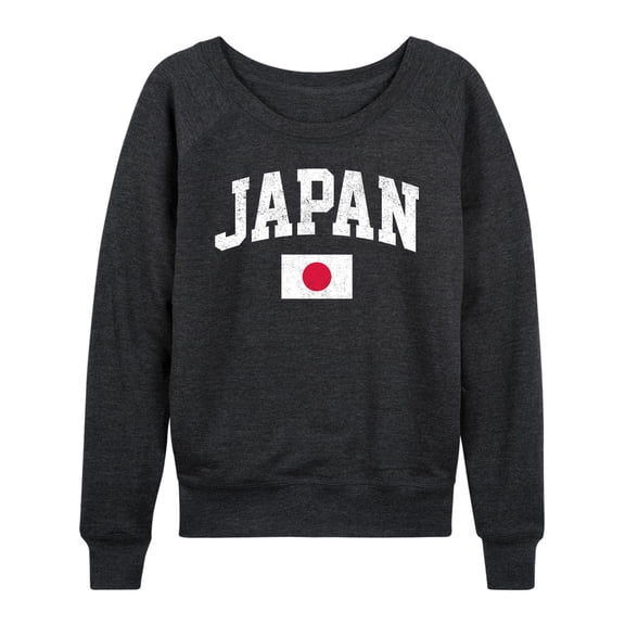 Instant Message - Japan Flag Lightweight French Terry Wide Neck Long Sleeve Graphic Shirt