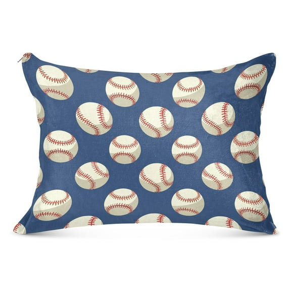 Baseball on Blue Plush Pillow Cases Standard Size Ultra Soft Warm Pillowcases with Zipper 20"x26"