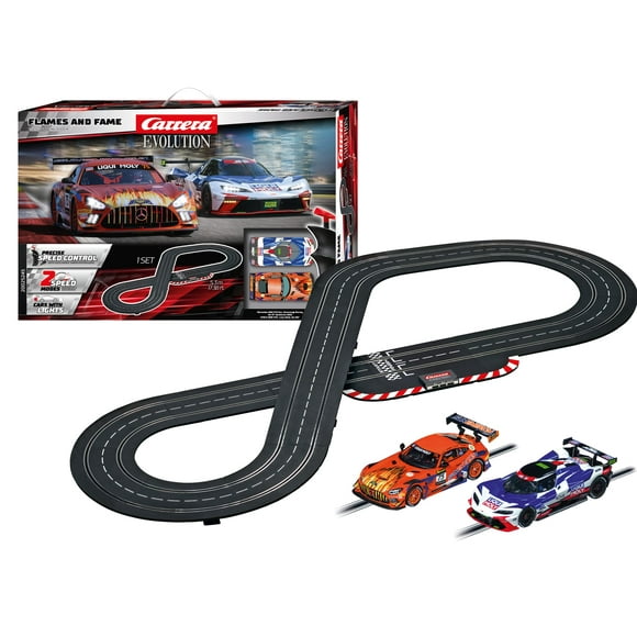 Carrera Evolution 20025245 Flames and Fame Analog Electric 1:32 Scale Slot Car Racing Track Set - Includes Two 1:32 Scale Cars & Two Dual-Speed Controllers Ages 8+