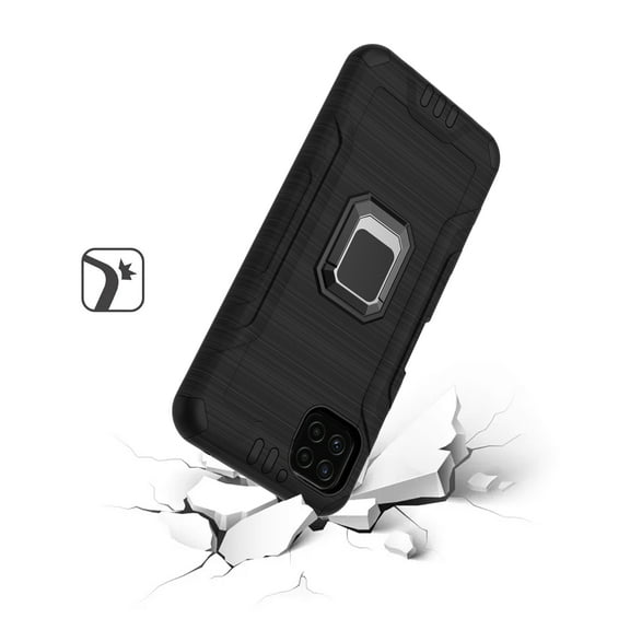 Phone Case for Samsung Galaxy A22 5G Hybrid Ring Holder Kickstand Shockproof Magnetic Design Rugged Bumper Armor Drop Protective Cover for Galaxy A22 5G - Black
