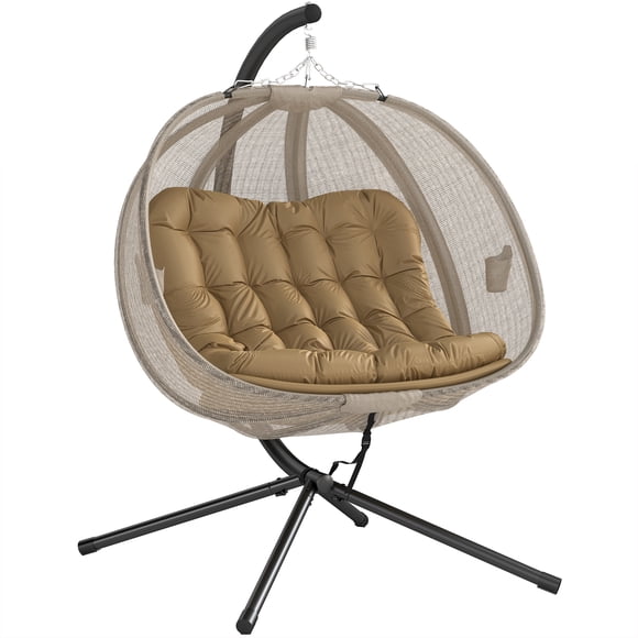 Outsunny Double Egg Chair with Stand, Hanging Swing Egg Chair, Khaki