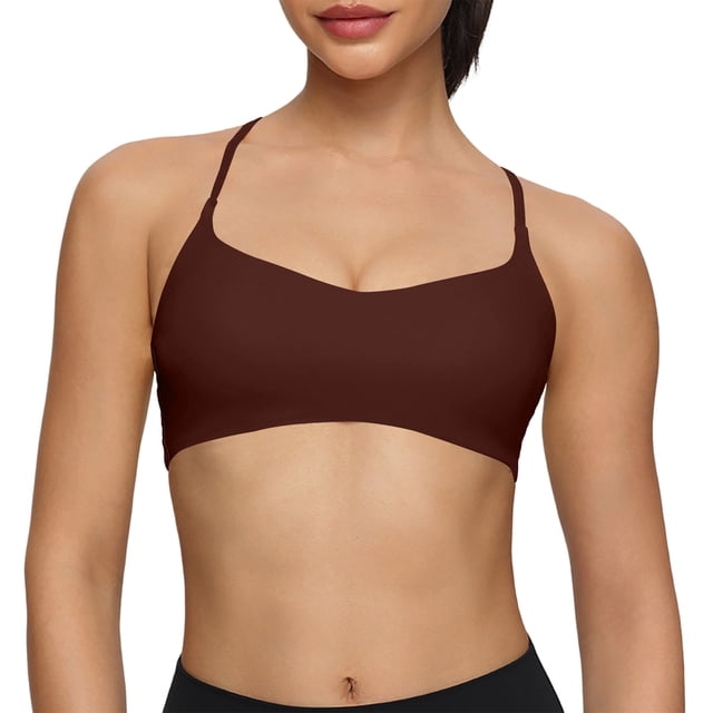 DAFEI CrossBack Sports Bra for Women, Low Impact Padded Racerback Spaghetti Strap Bras, Workout Yoga Tops