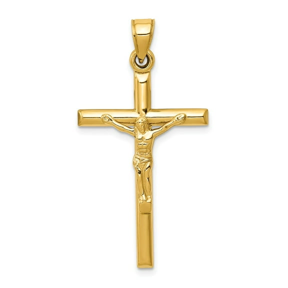 Real 14kt Yellow Gold Hollow Crucifix Pendant; for Adults and Teens; for Women and Men