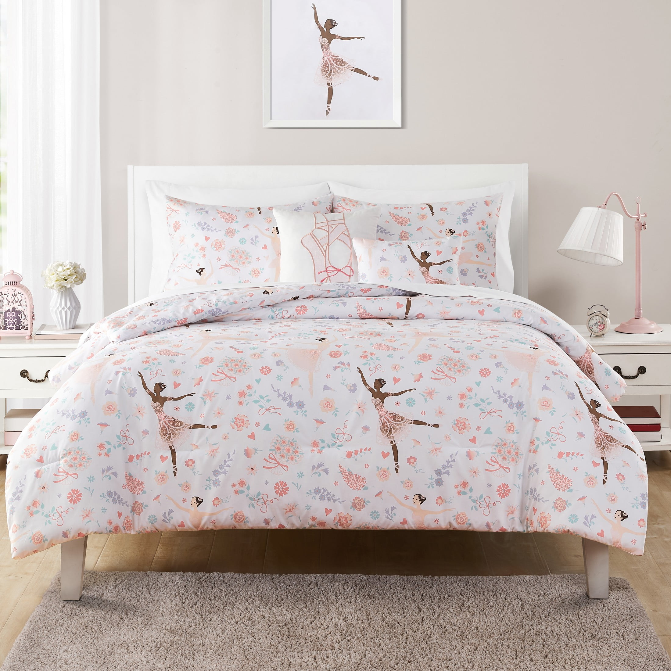 Pottery Barn kids Twin Comforter and Pillow Sham Pink Floral 66w x 88L 