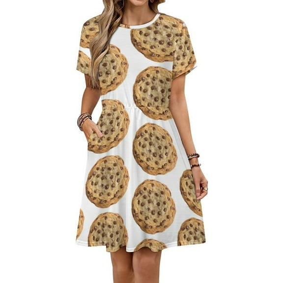 Chocolate Chip Cookie Dress Summer Street Style Dresses Female Short Sleeve Printed Sundress