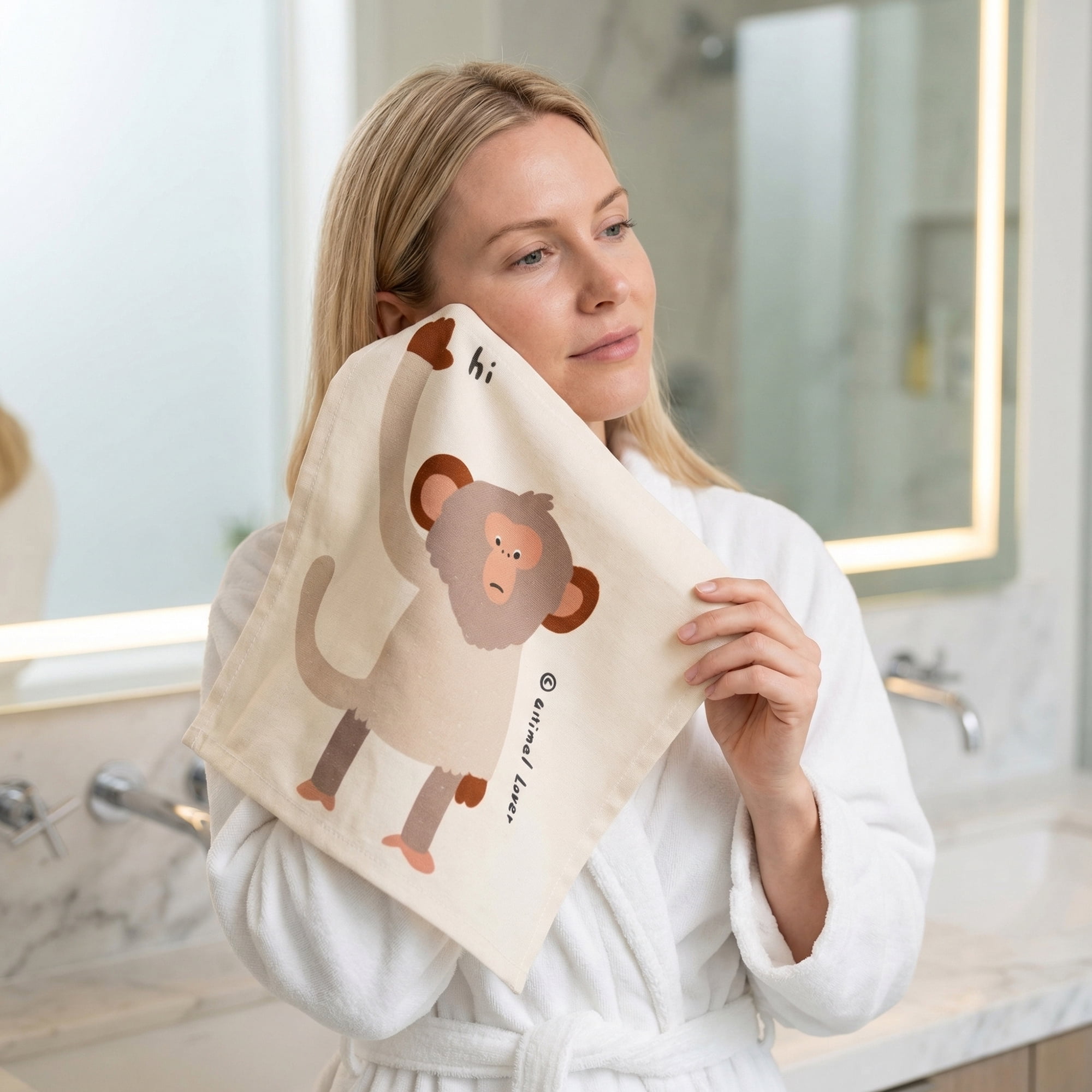 Unique Bargains 4Pcs Cartoon Cotton Soft Absorbent Face Cloths Beige-1 13" x 13"
