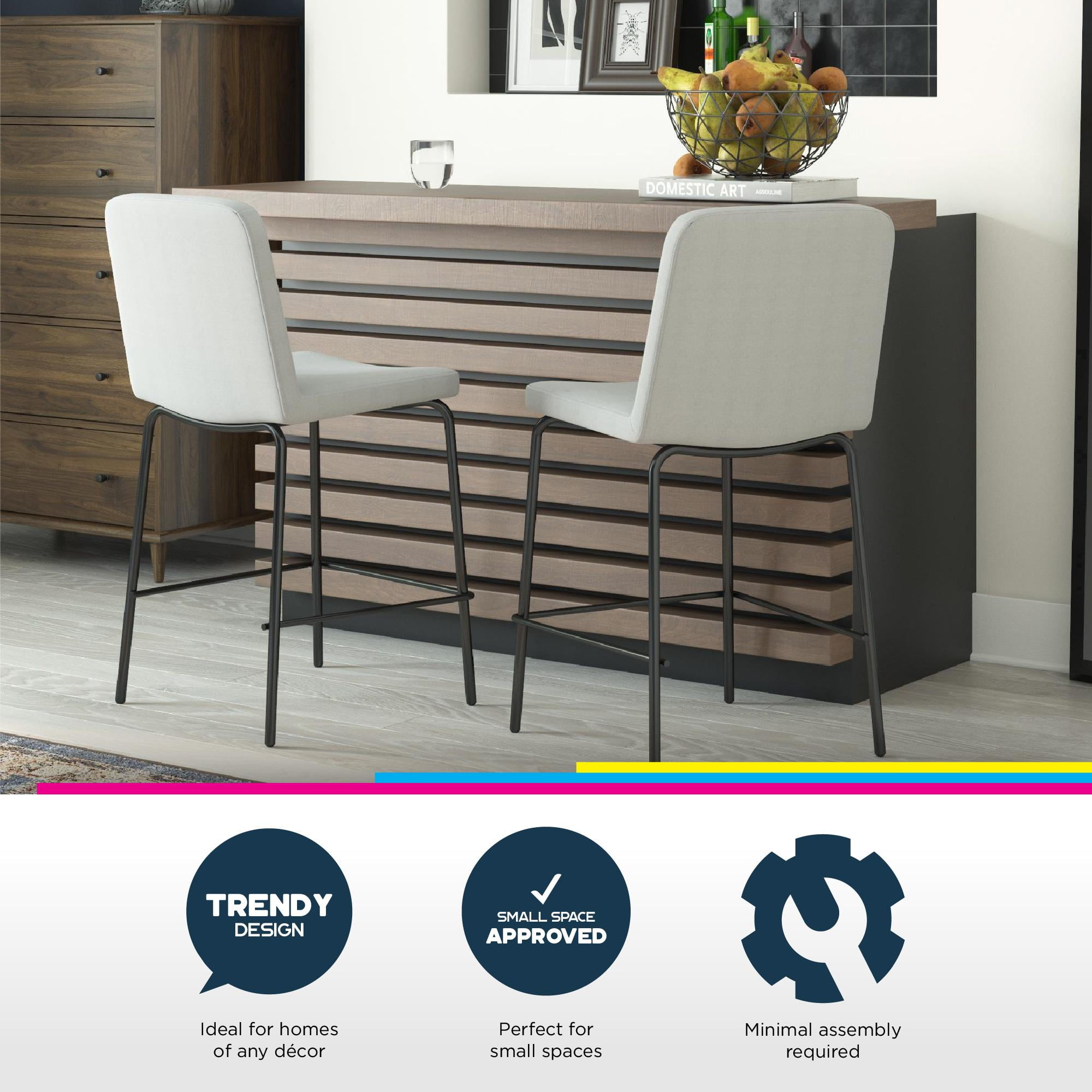 DHP Wynn 24" Counter Height Bar Stool, Gray Linen