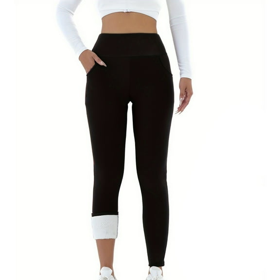 Winter Leggings for Women Fleece Lined Slim Fit Butt Lifting Thick Leggings Stretch Tummy Control Comfy Yoga Pants Winter Thermal High Waisted Running Workout Activewear Tights Pants Black XL