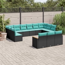 vidaXL 13 Piece Patio Sofa Set with Cushions Black Poly Rattan