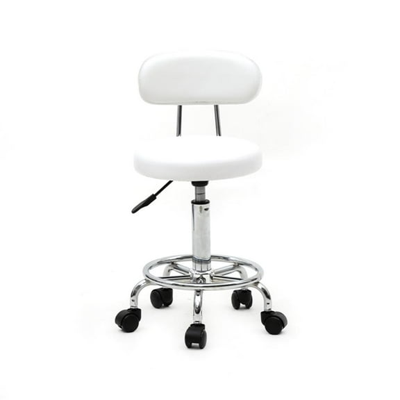 PetFurnishn Hydraulic Adjustable Height Salon Stool - Massage Spa Rolling Chair with Backrest, Swivel Beauty Stool for Salon, Spa, Tattoo Studio & Home Use, Comfortable Padded Seat-White
