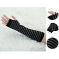 thumbnail image 2 of INSPIRE CHIC Women's Fingerless Thumbhole Solid Stripe Gothic Long Knitted Gloves Black-Dark Gray, 2 of 6