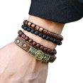 thumbnail image 2 of Paquete de 4 pulseras de cuero hechas a mano Pulseras de hombre Bolas de madera Marrón piedra Sincero Electrónica, 2 of 2
