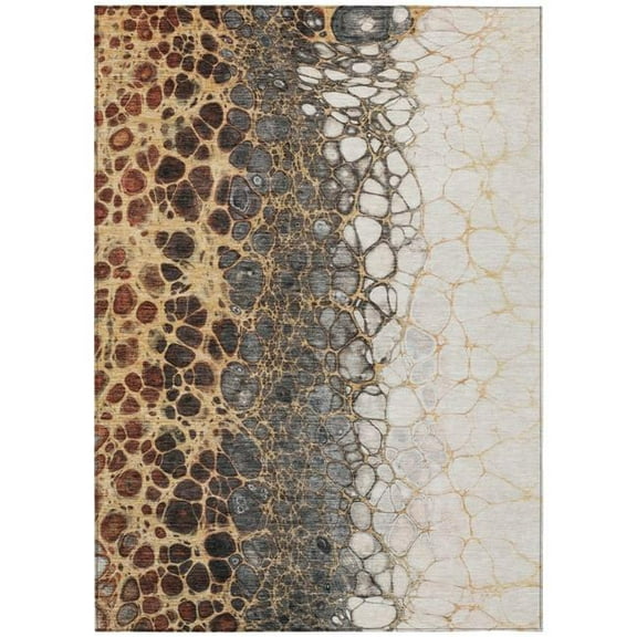 HomeRoots 582528 9 x 12 ft. Abstract Washable Indoor & Outdoor Rectangle Area Rug, Ivory, Gray & Gold