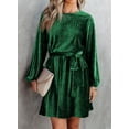 thumbnail image 2 of DOKOTOO Womens Velvet Cocktail Dress Lantern Sleeve Skater Dresses High Waist Party Dresses with Belt Fashion A-Line Dress, 2 of 9