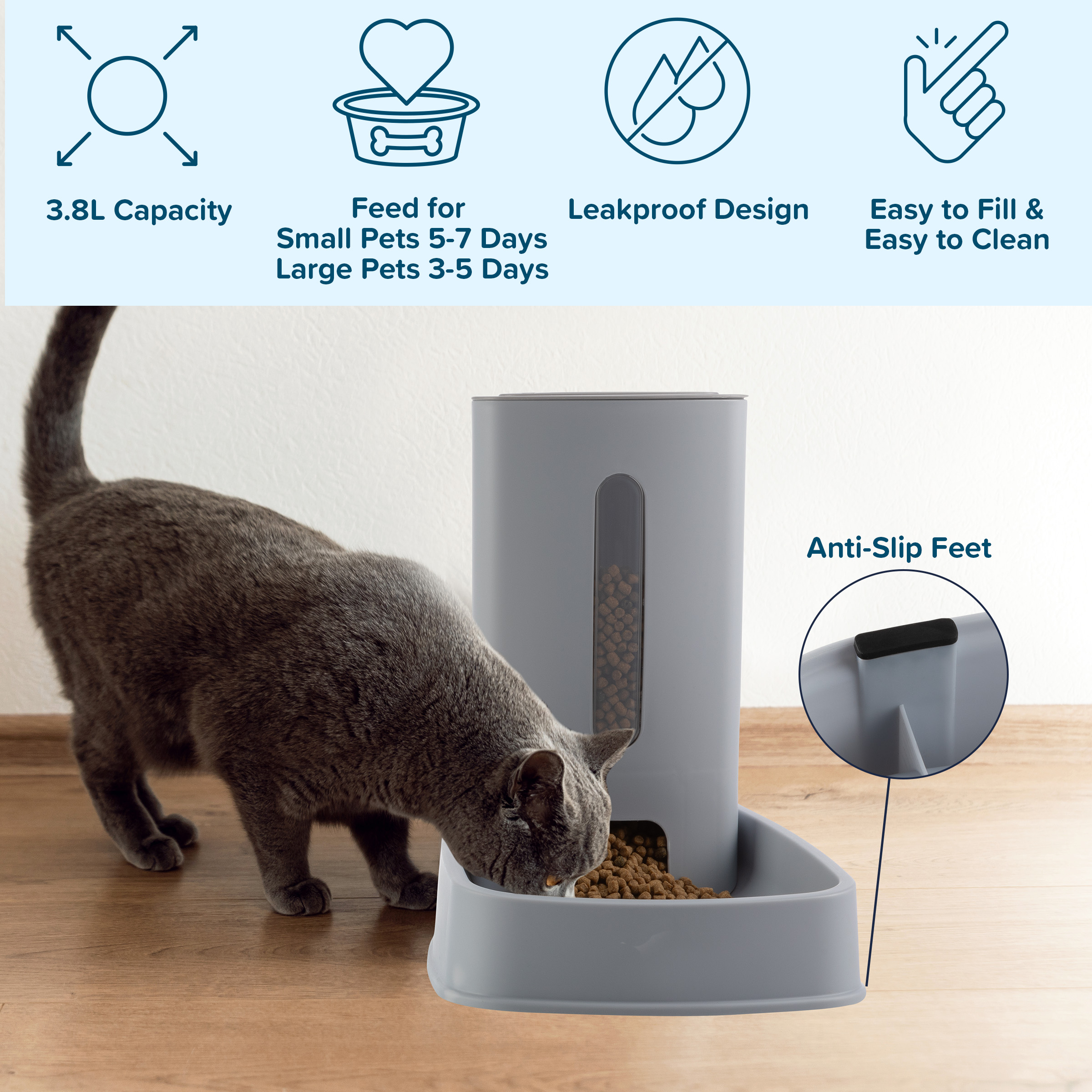 PETMAKER 2-Pack 3.8L/1G Automatic Pet Feeder and Water Dispenser (Gray)
