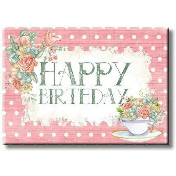 Happy Birthday Pink Flowers Picture on Stretched Canvas, Wall Art Décor, Ready to Hang