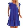 thumbnail image 2 of EGNMCR Robes de Vacances pour Femmes Mode Féminine Vacances Été Couleur Unie Col Rond Manches Courtes Fête Plage Robe Ample, 2 of 9