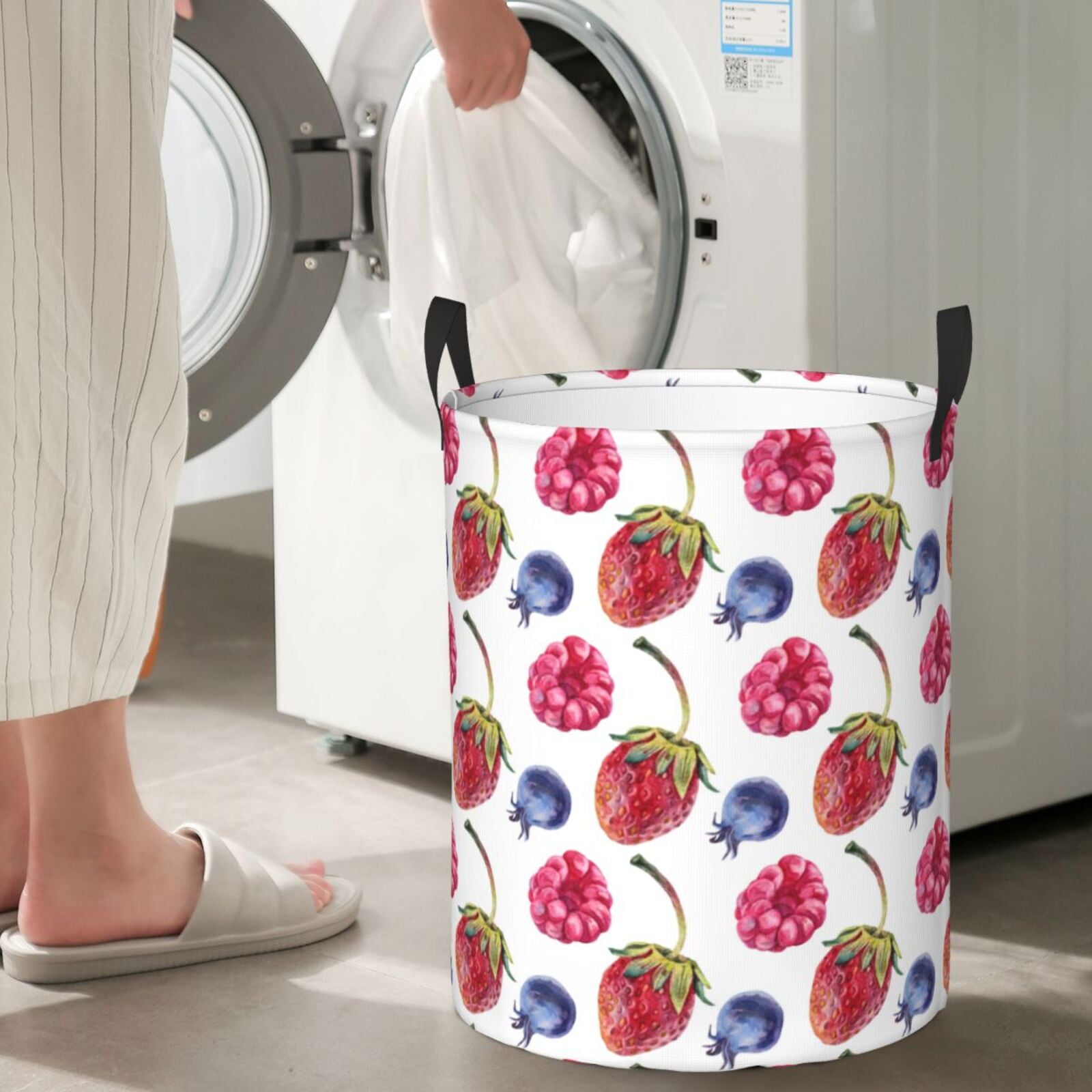 Large Laundry Basket with Handles - Blueberries pattern strawberry Kids Baby Dirty Clothes Laundry Hamper for Bedroom Aesthetic