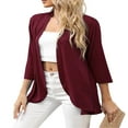thumbnail image 4 of Women Button-Free Cardigan  3/4 Sleeve Ruffled Hem Tops  Casual Thin Outwear, 4 of 6
