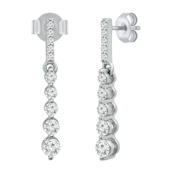 Dazzlingrock Collection Round White Diamond Assending Order Dangling Drop Pushback Earrings for Women (0.56 ctw, Color I-J, Clarity I1-I2) in 14K White Gold