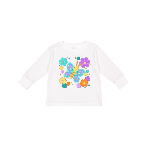 Inktastic Cute Butterfly and Flowers Boys or Girls Long Sleeve Toddler T-Shirt