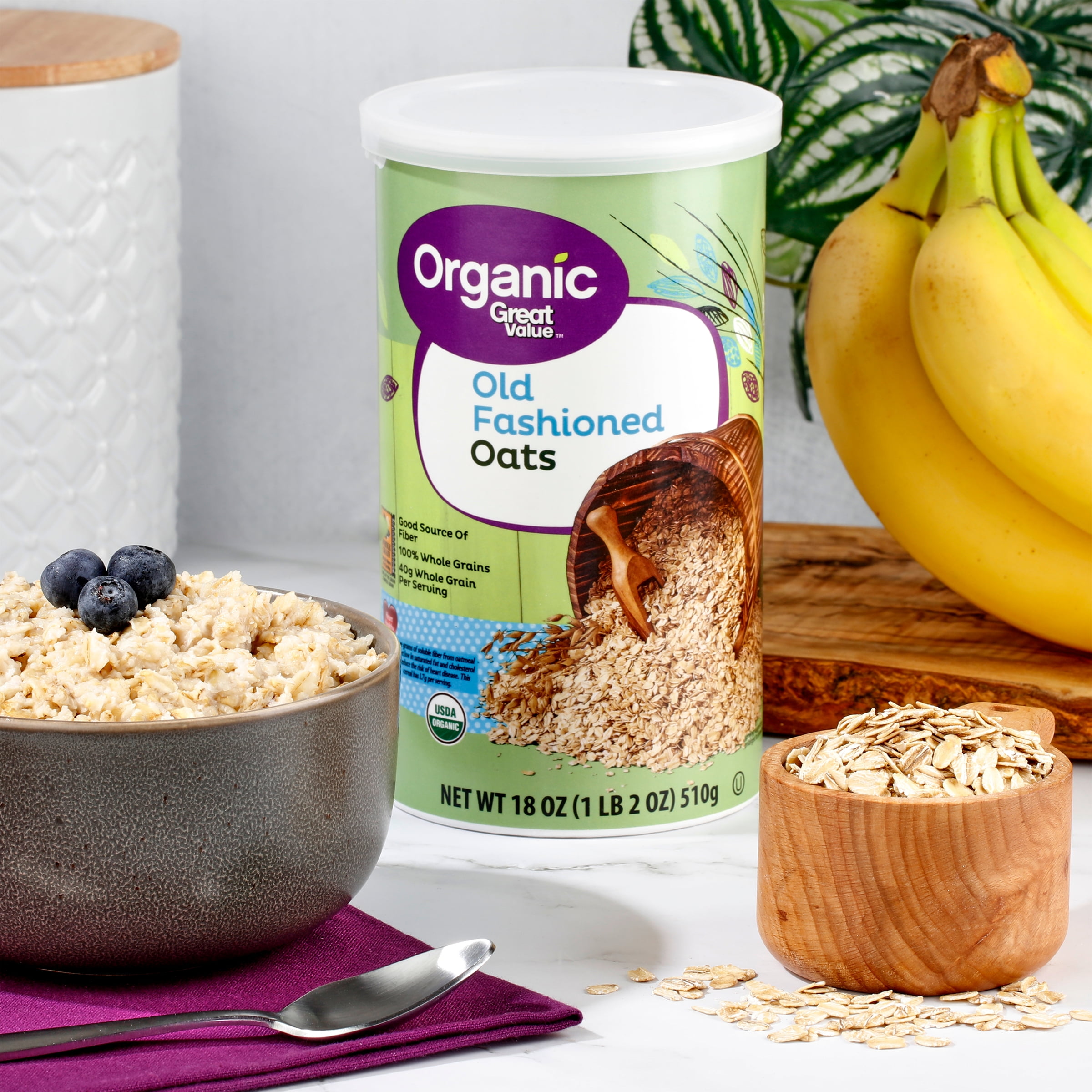 Great Value Organic Old Fashioned Oats, 18 oz Carton