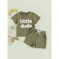 thumbnail image 2 of LMLYSoH Toddler Boys Summer Outfit Sets Short Sleeve Letter Print Tops + Solid Color Drawstring Shorts, 2 of 8