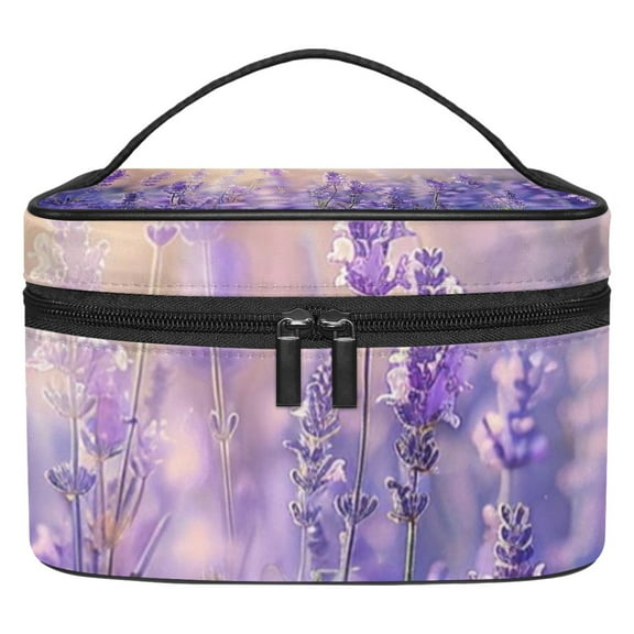 ERJLKXP Purple Lavender Flower Makeup Bags Travel Cosmetic Bag Case, Large Capacity Organizer and Storage, Portable Pouch Toiletry bag for Women & Girls