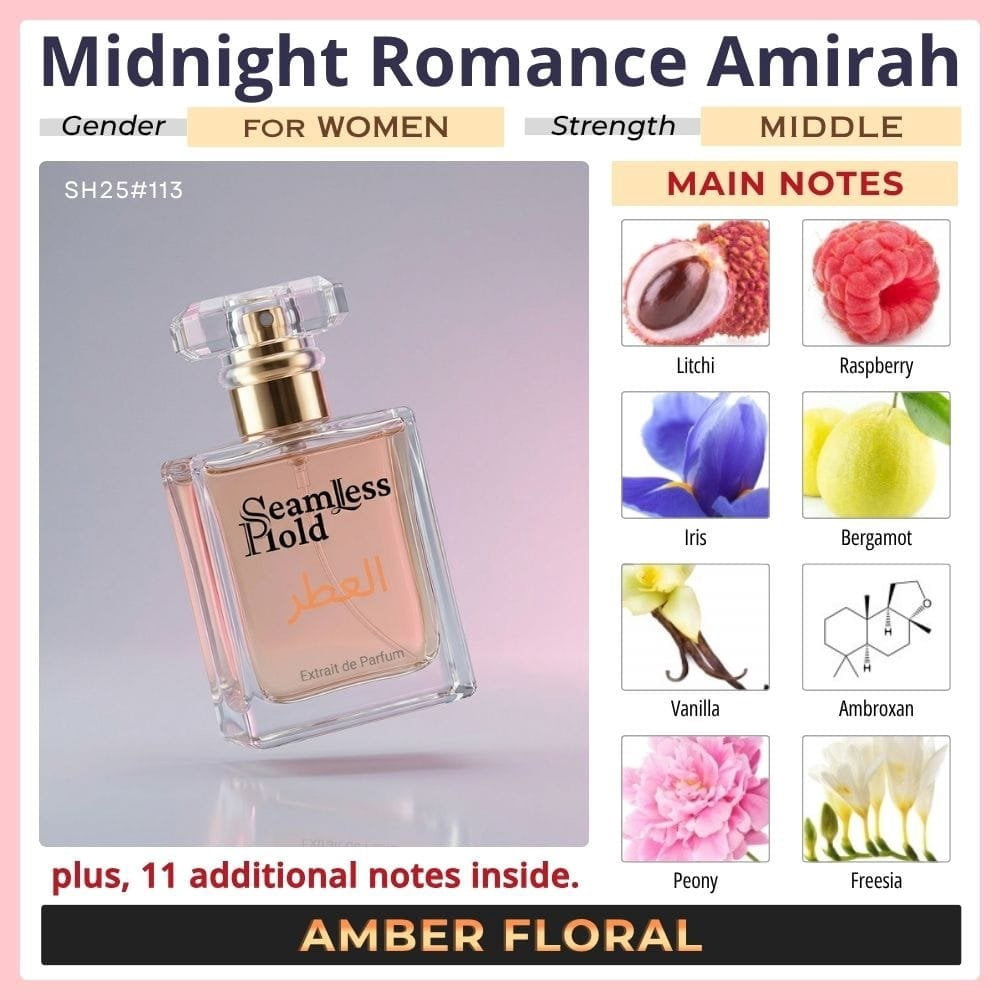 Seamless Hold Midnight Romance Amirah Fruity Floral Vanilla Perfume for Women Parfum | Inspired Luxury Fragrance | Long-Lasting Scent - 1 oz (30 ml)