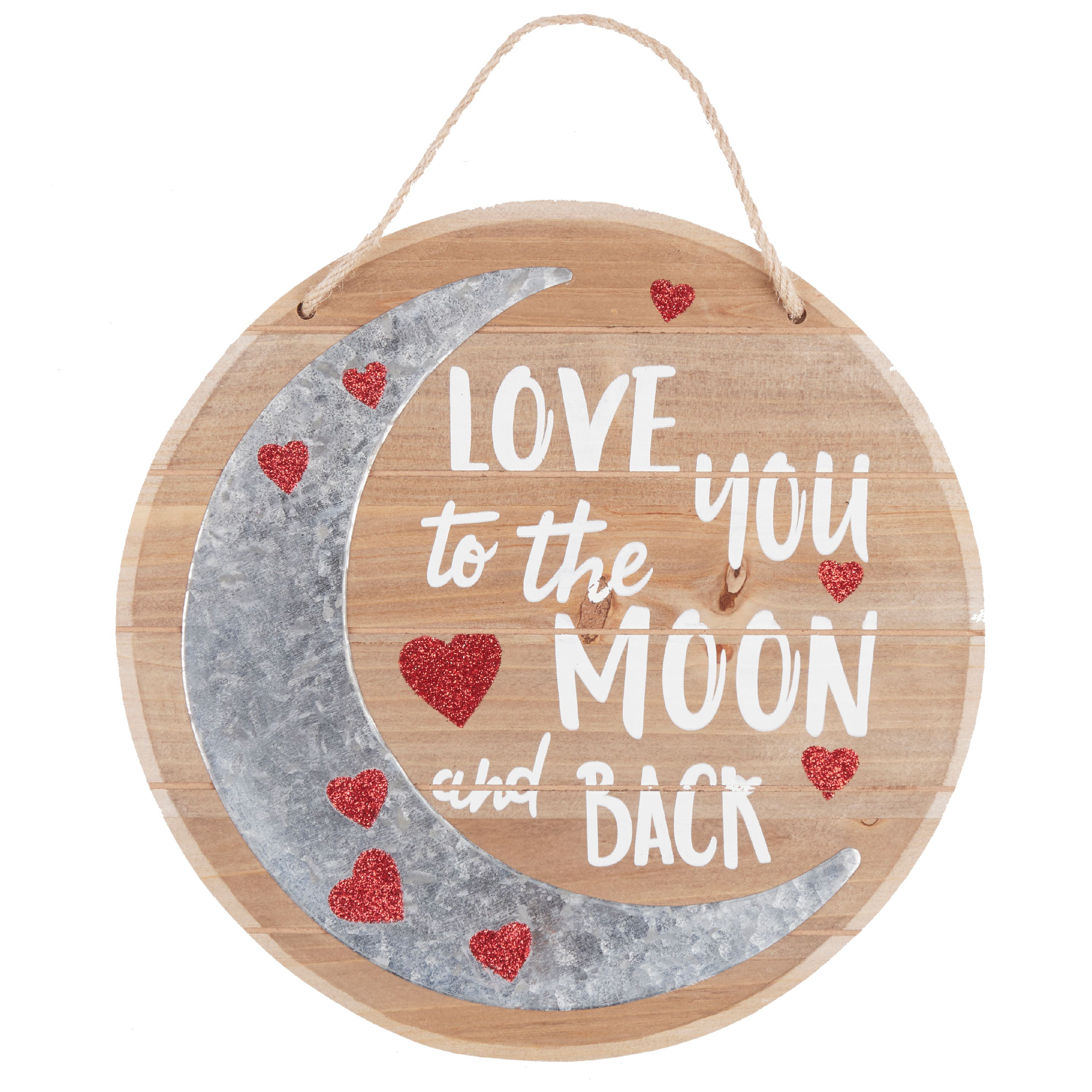 Valentine's Day Wall Door Hanging Sign TO THE MOON AND BACK Decor 11"x 11"