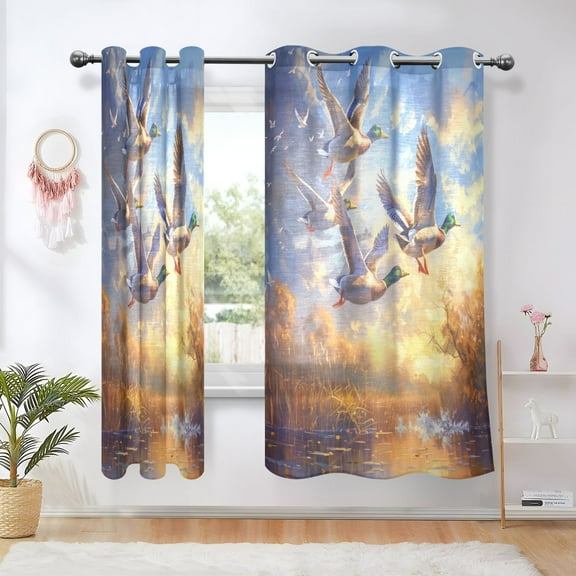 Sheer Curtains Grommet Drapes Window Treatments Light Filtering for Bedroom Living Room 2 Panels 42" x 63" Ducks Flying in Sky