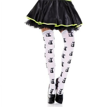 Music Legs Women's Cat Pattern Spandex Thigh Highi 4653-White/Black