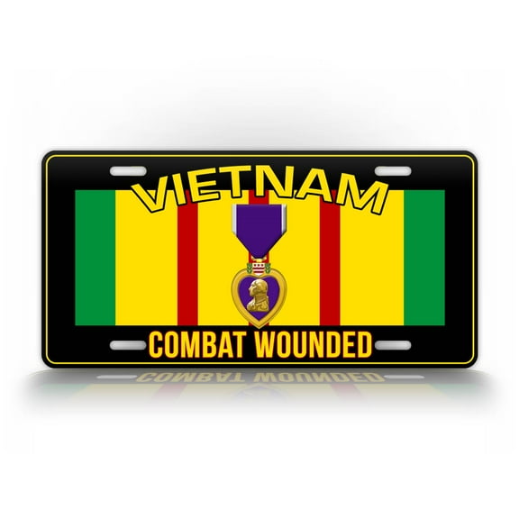 Vietnam Veteran COMBAT WOUNDED License Plate Purple Heart Auto Tag Patriotic Military Car Sign
