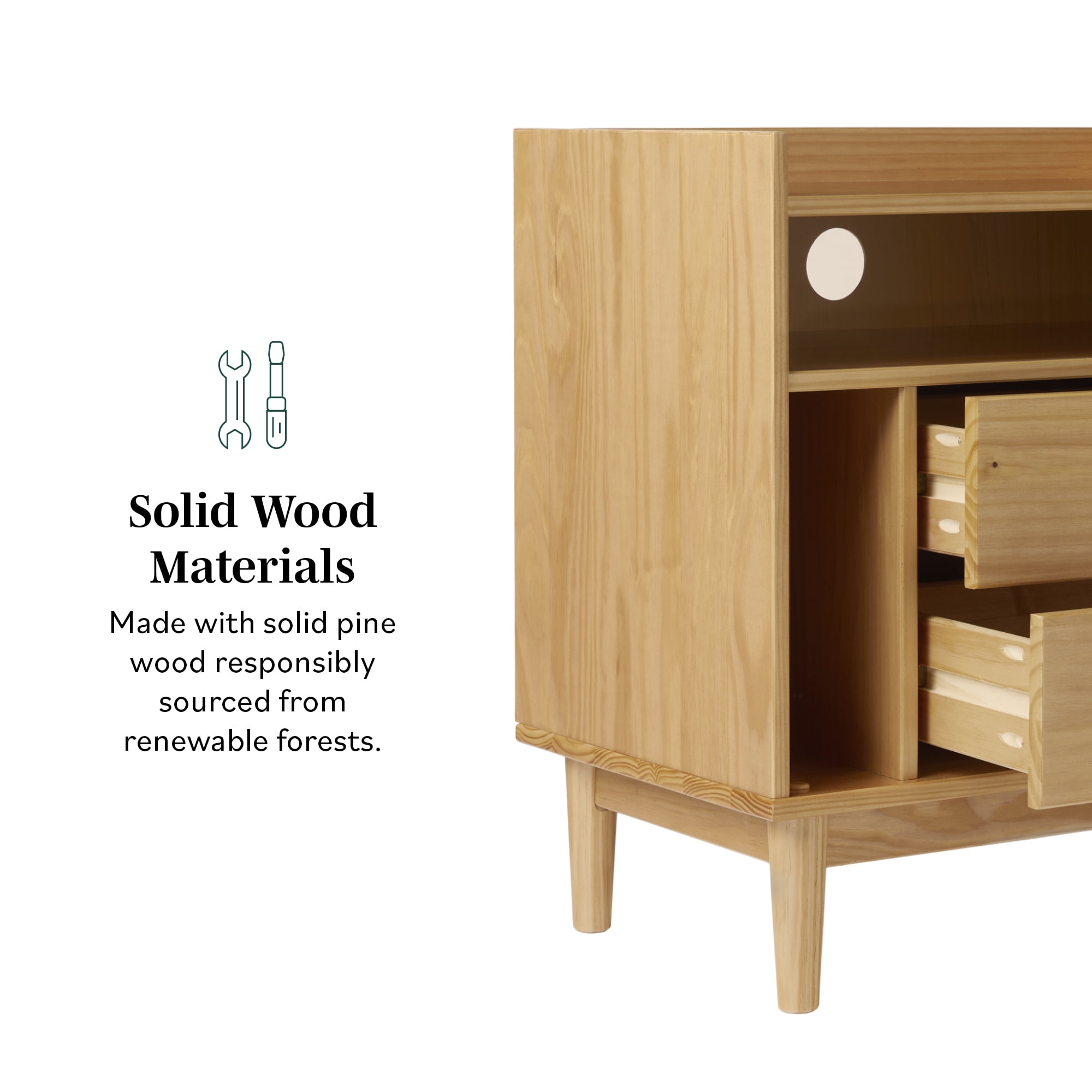 Walker Edison Mid-Century Modern 2-Drawer Wood Nightstand, Solid Caramel