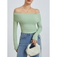 thumbnail image 4 of Women Crop Long Sleeve Tops Drawstring Basic Off-Shoulder Shirt Casual Pullovers for Club Streetwear Aesthetic Clothes, 4 of 10